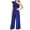 Blue, variant on WREESH Womens Business Casual Jumpsuit Fashion Selvedge Single Shoulder Zipper Sleeve Solid Long Jumpsuit Black