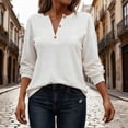thumbnail image 2 of Lenpel Long Sleeve Shirts for Women Crew Neck Half Button Dressy Casual Tunic Tops Loose Tee Blouses Basic T Shirts(White,X-Large), 2 of 7