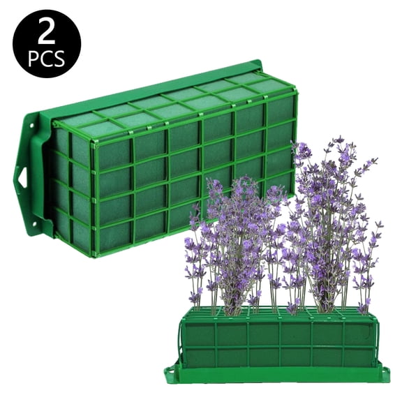 Tripumer 2 Pcs Rectangle Floral Foam Cage Holder Green Foam Cage Blocks for Fresh Flower Arrangements Decoration Wedding