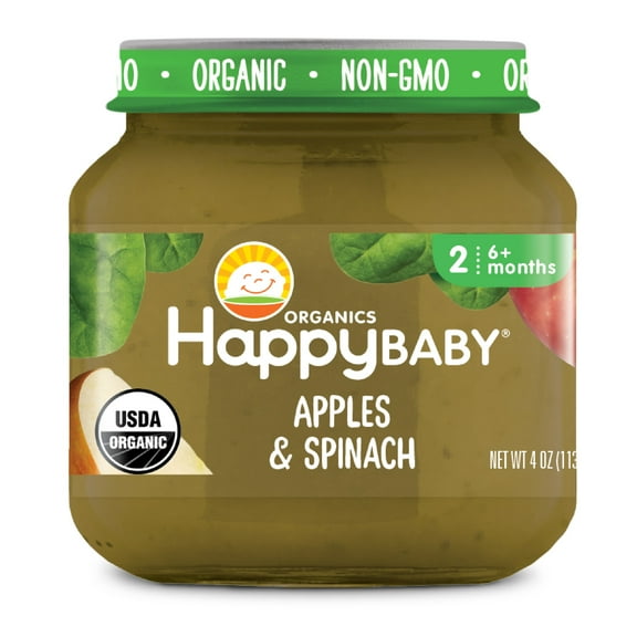 Happy Baby Organics Clearly Crafted Stage 2 Apples & Spinach 4 oz Jar UNIT