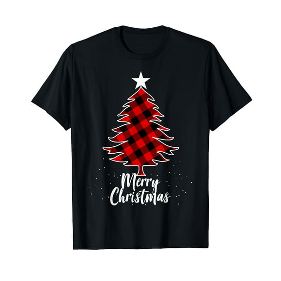 Merry Christmas Tree Buffalo Plaid Red Xmas Light Men Women T-Shirt