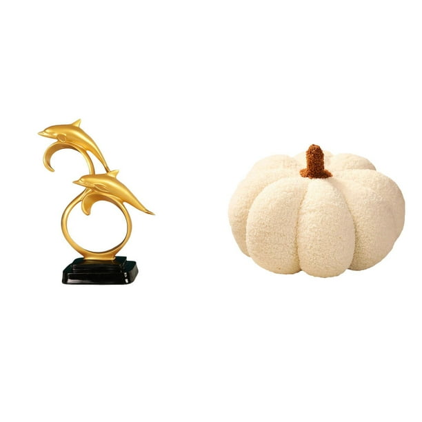 Figura De Delfín Realista Moderna Y Almohada De Peluche De Calabaza De Halloween, Adornos Coleccionables Decorativos Para El Hogar, La Oficina, El Escritorio, El Sofá Y El Dormitorio.