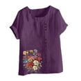 thumbnail image 4 of Tops for Women Short Sleeve Round-Neck Floral Printed Button Casual T-shirt Purple XXXL, 4 of 4