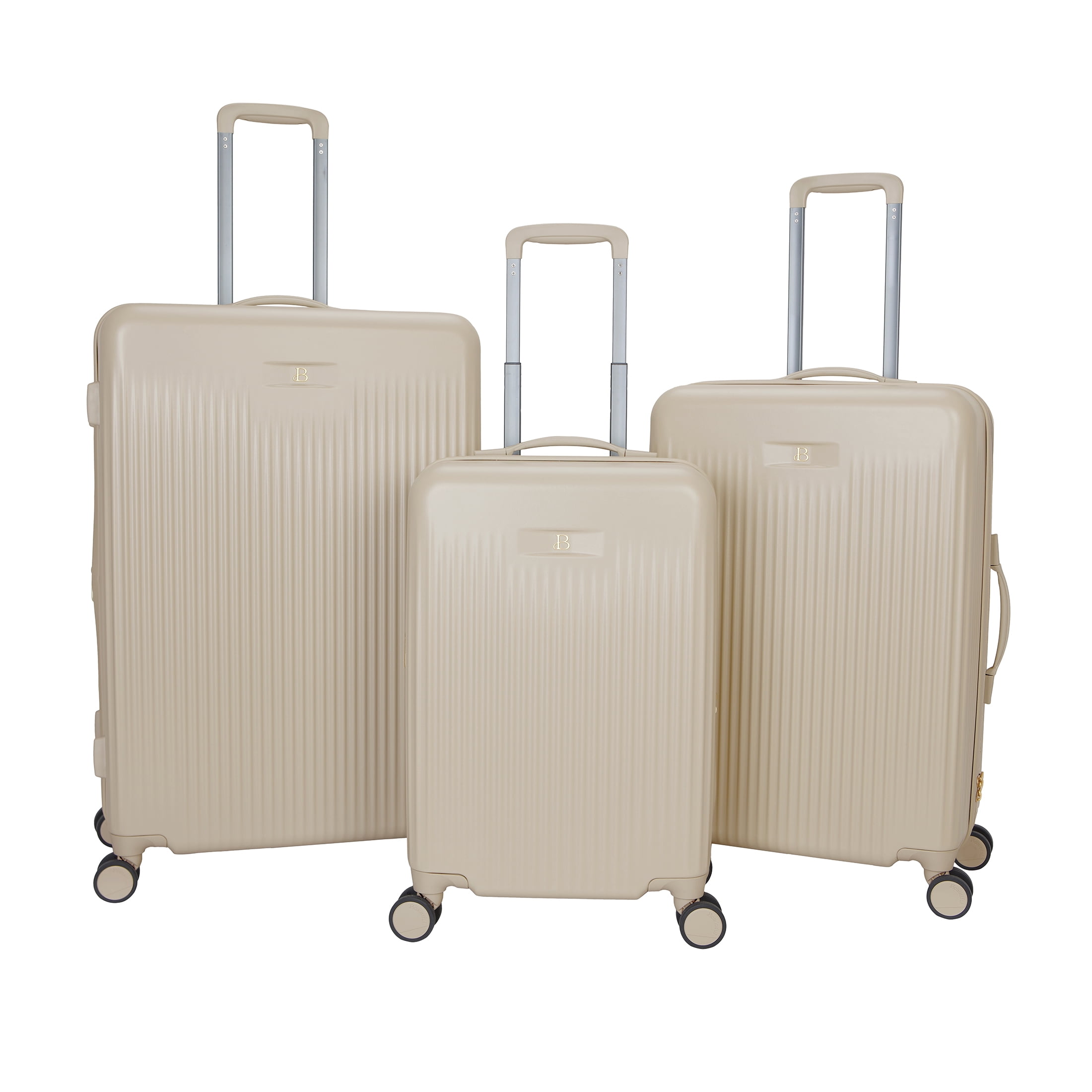 Beautiful 28-inch Checked Expandable Hardside Upright Luggage by Drew Barrymore, Porcini Taupe