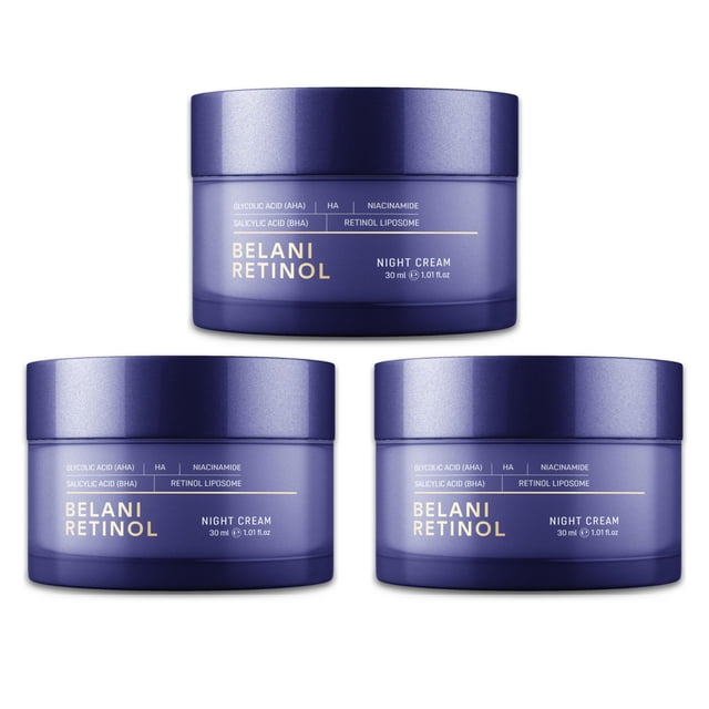 ABERA Belani Retinol Crema para rostro hidratante facial con crema de colágeno y ácido hialurónico antiarrugas reduce las líneas finas crema nocturna antienvejecimiento para mujeres (1.01 fl oz) (3 ca