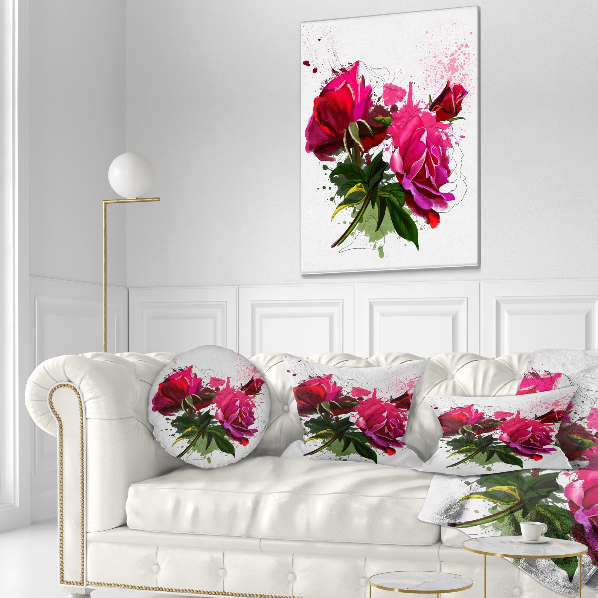 Designart Red Peonies Sketch Watercolor - Floral Throw Pillow - 12x20