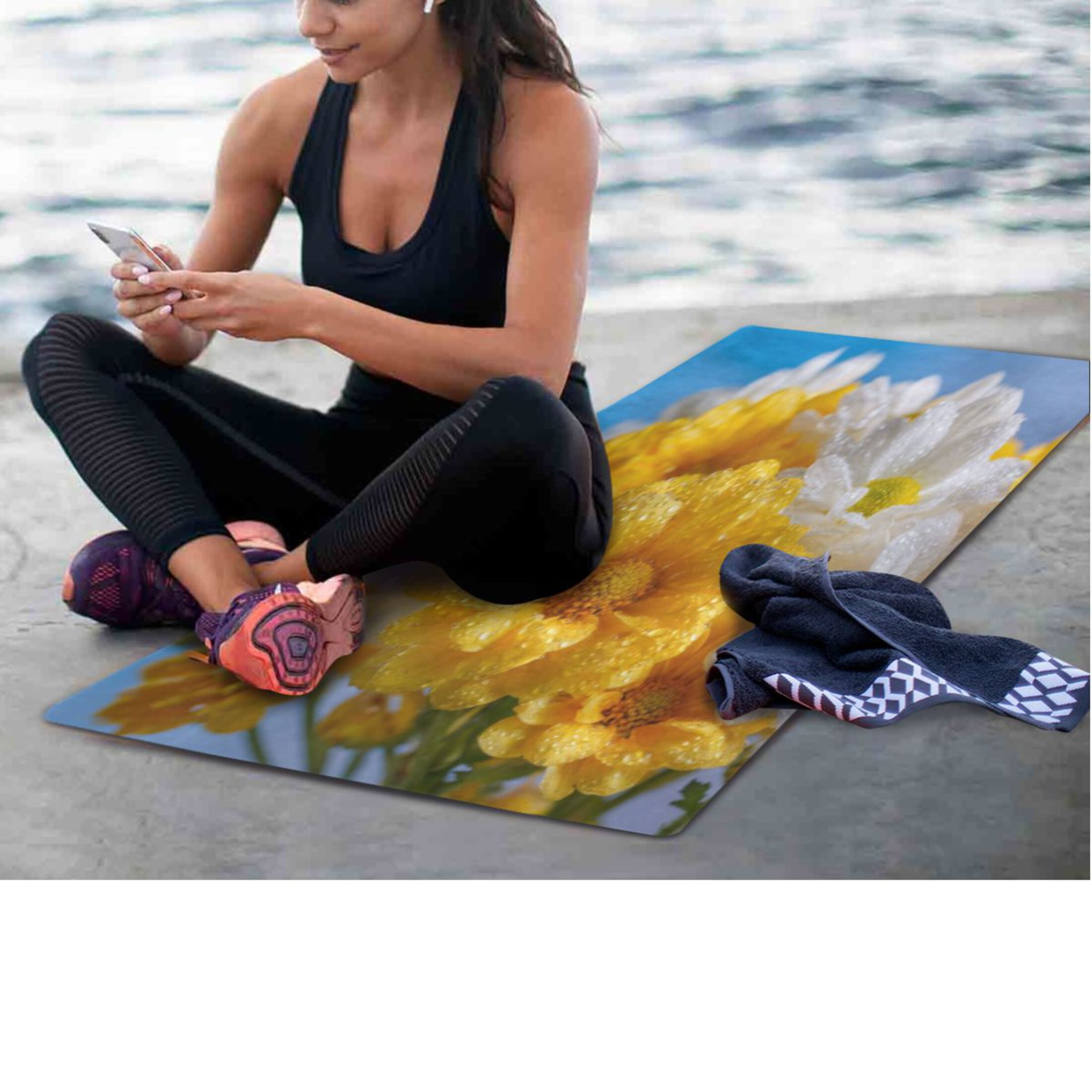 BZSMCE Yoga Mat Women Fitness Mat Cheerful Daisies under Blue Sky Pattern