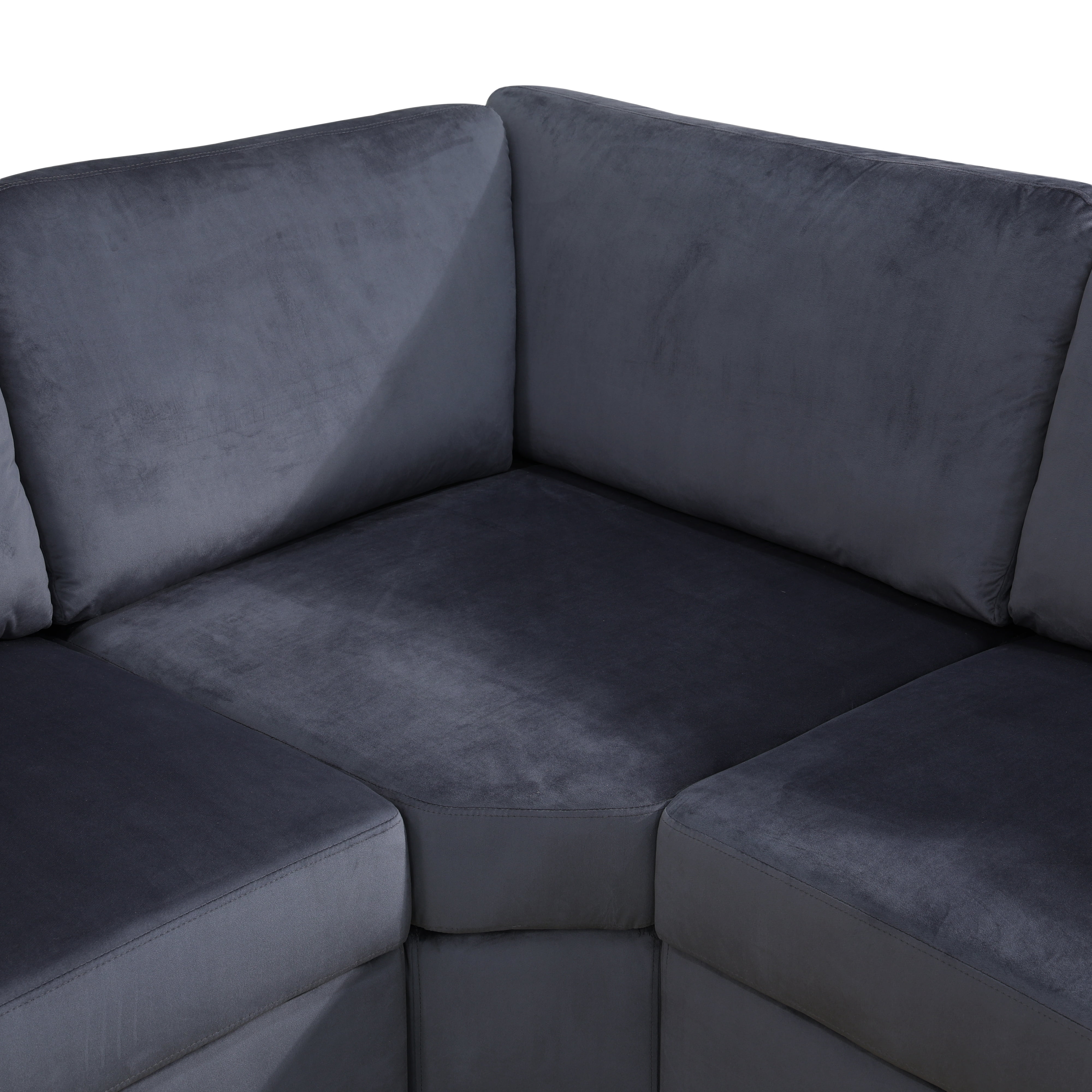 Gewnee 6 Seat Sofa Set with Ottoman, Microfiber Upholstered Sofa, Solid Wood Frame, Storage Console with Cup Holders, Living Room, Dark Gray