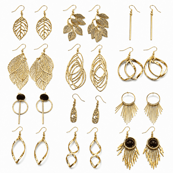 Gold Plated Dangle Earrings Drop Dangle Earrings for Women Boho Fashion Jewelry Vintage Statement Earrings 12 Pairs