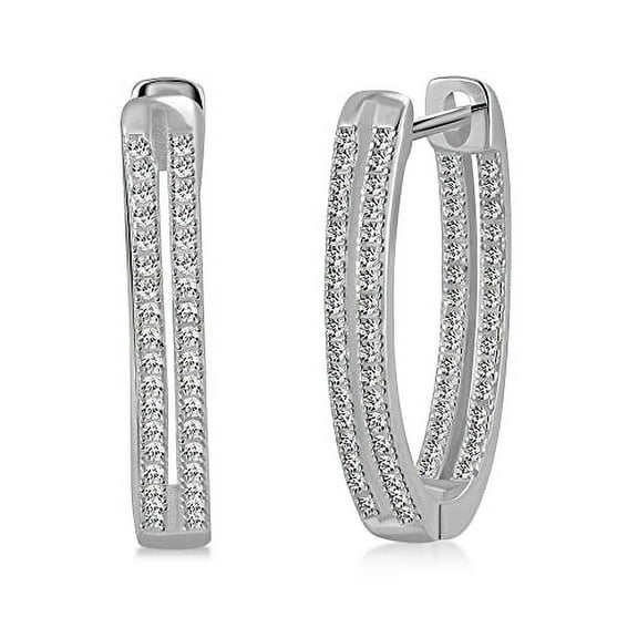 925 Sterling Silver Hoop Earrings Cubic Zirconia