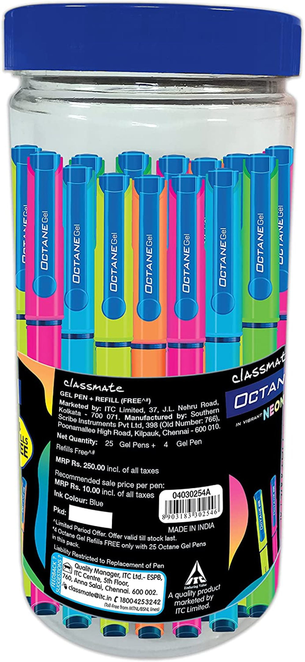 Blue & Black - Pack of 25 Details about   Classmate Octane Gel Pen 10 Gel Refills FREE 
