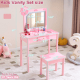 thumbnail image 3 of Hassch Small Vanity Desk with LED Lights and Mirror, 23.6 Inch Makeup Table with Stool, Dressing Table with Storage Drawer, Pink, 3 of 7