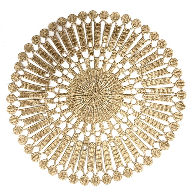 Manteles Individuales para mesa, centros de mesa para comedor, bordado de encaje de seda delicado, cuenco redondo de vidrio de Color dorado de 11 pulgadas para servir platos