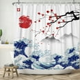 thumbnail image 2 of Mizhona Red Floral Shower Curtain with Mountain Wave for Bathroom Waterproof Polyester Modern Pretty Decor Washable 72"X72", 2 of 4