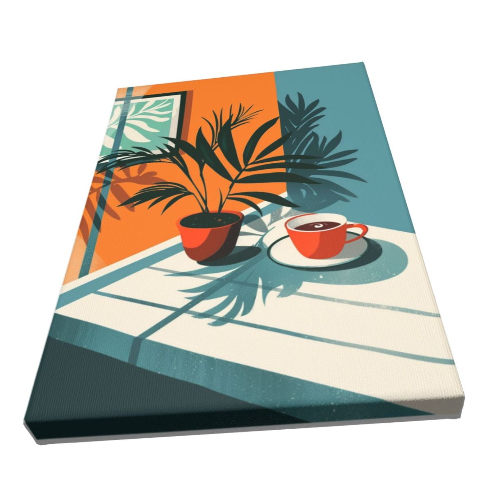 12x18 inch Frameless Canvas Painting Coffee Cup & Potted Plant,Cafes Decor Accessory,Office,Study,Cafes Wall Art Decor Paintings Canvas,Exquisite Coffee Cup & Potted Plant Decor Posters Gift