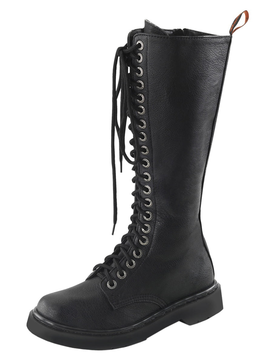 Womens Knee High Combat Boots Lace Up 