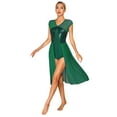 thumbnail image 4 of YEAHDOR Womens Lyrical Modern Dance Dress Sparkle Sequins V-Neck Sheer Mesh Leotard Dancewear Green S, 4 of 6