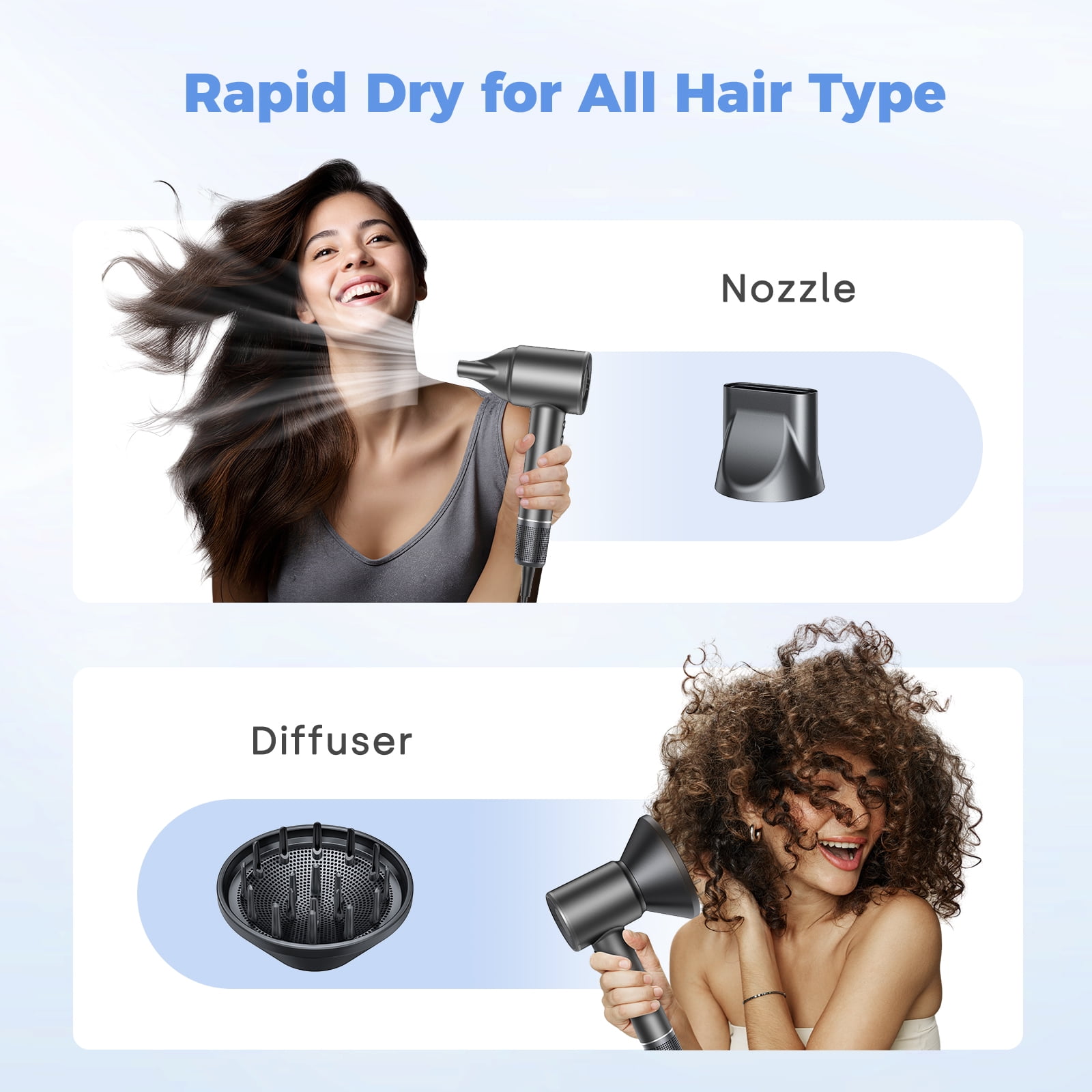 High Speed Hair Dryer-Bopcal Negative Ionic Blow Dryer for Hair Care,3 Speeds & 4 Temps,for Home, Travel and Gift Choice(Black)
