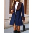 thumbnail image 6 of Women'S Suede Patchwork Plush Lapel Jacket Slim Fit Long Casual Coat Navy Blue XXL, 6 of 9