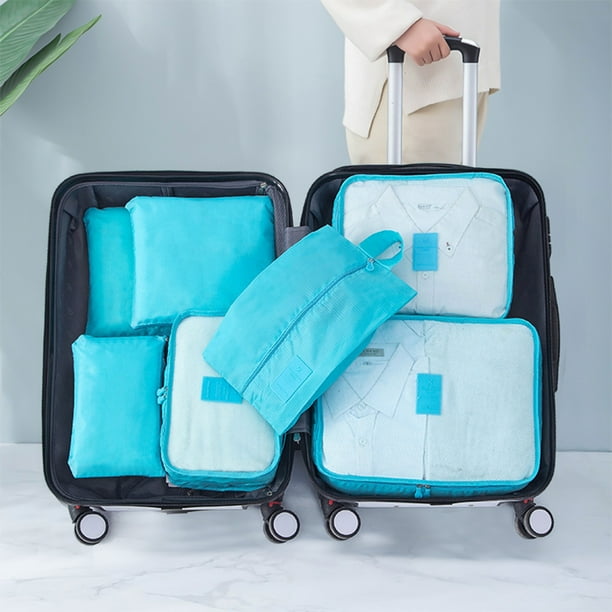 Juego de 7 bolsas de almacenamiento reutilizables para mudanzas, viajes y acampadas: bolsas grandes, medianas y pequeñas de malla y almacenamiento con bolsa para zapatos. Bolsas organizadoras