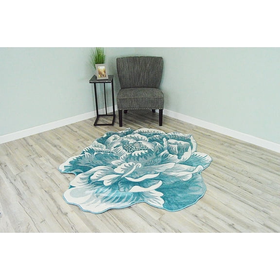 Flowers 2 Ft Round Throw Accent Area Rugs Floral Rose Flower Shaped Rug Modern for Girls Bedroom Floor Living Room Carpet 302 Blue