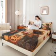 thumbnail image 3 of Homewish Rustic Halloween Dog Bed Sheets,Pumpkin Lantern Full Size Sheets,Farmhouse Decor,4pcs,1 Flat Sheet, 1 Fitted Sheet and 2 Pillowcases, 3 of 6