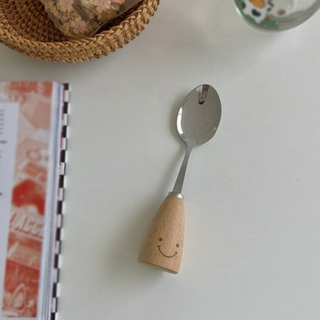 

Cute Smiling Face/Stainless Steel Wooden Handle Kitchen Utensil Set Cute Gift Make Dining More Happy (Smiley Sharp Spoon)