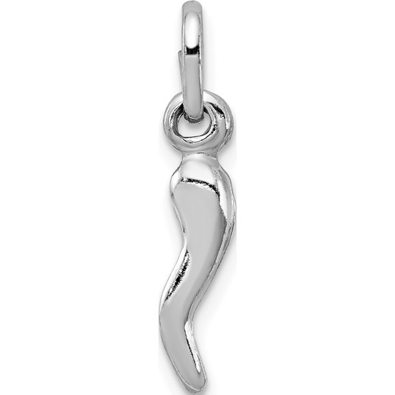 925 Sterling Silver Rhodium-plated Italian Horn (4x22mm) Pendant / Charm