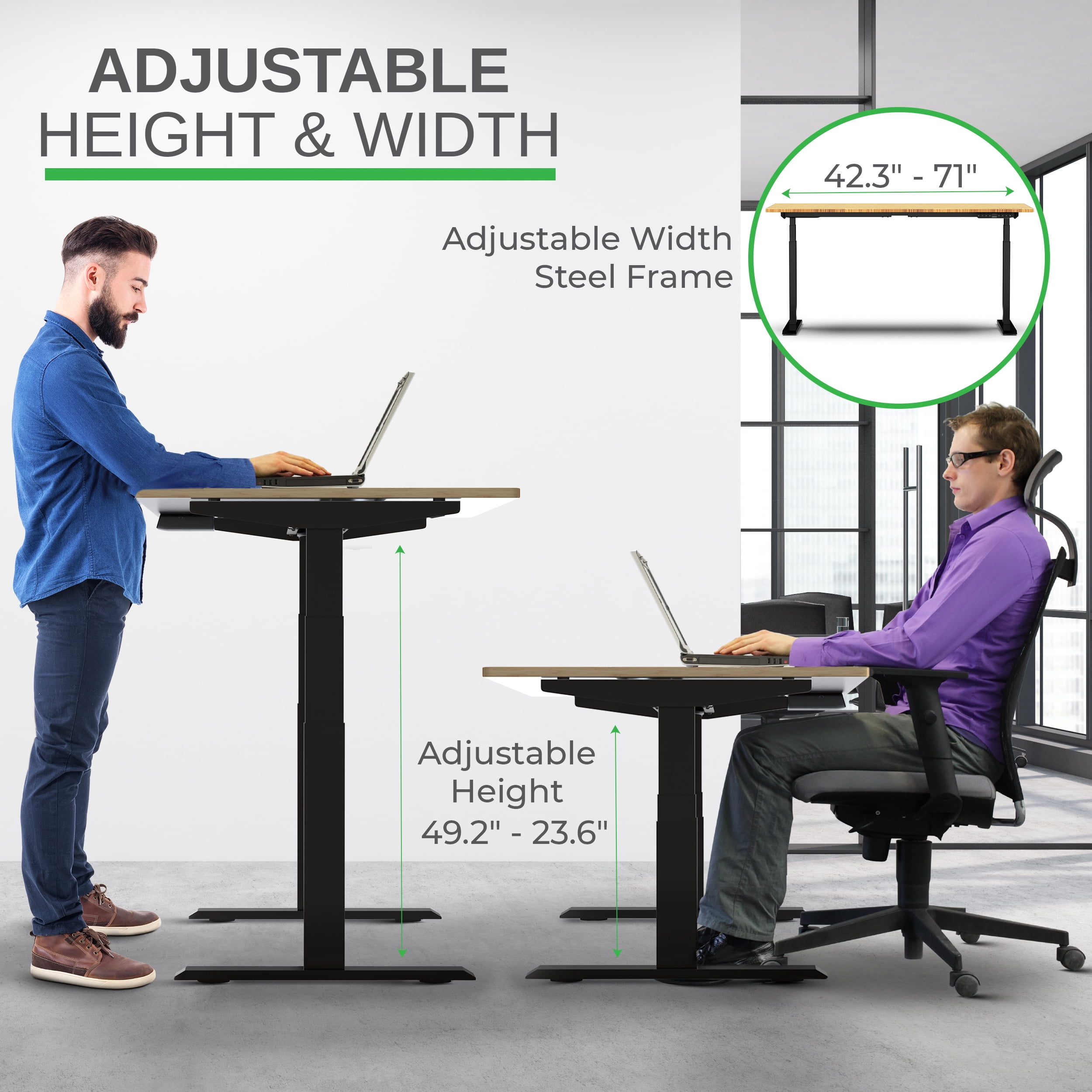 Rise Up 48x30” Bamboo  Solid Top Electric Standing Desk | One-Piece Memory Desktop Dual Motor Adjustable Height Desk 24–49” Ergonomic Sit Stand Workstation