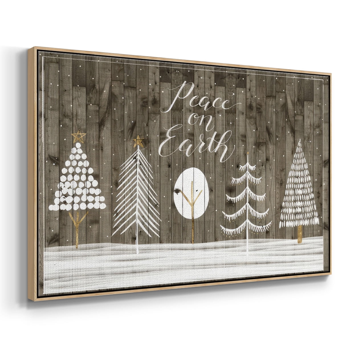 Wooded White Christmas Collection A - Framed Gallery Wrapped Holiday Canvas - 17 x 25 - Natural Wood Frame