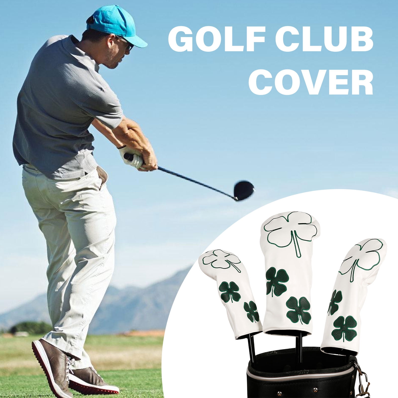 BIBABLYKE 3Pcs Leaf Pattern Fairway Wood Headcover Waterproofs PU Leather Golfs Club Head Cover Replacement Driver Headcover