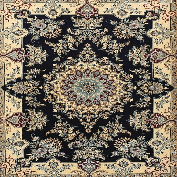 Ahgly Company Indoor Square Traditional Charcoal Black Medallion Area Rugs, 3' Square