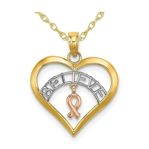 10K Yellow Gold Believe Heart Pendant Necklace with Chain