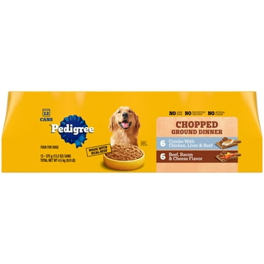 Pedigree Chopped Ground Dinner Chicken & Bacon Variety Pack Wet Dog Food, 13.2 Oz. Cans 12 Pack