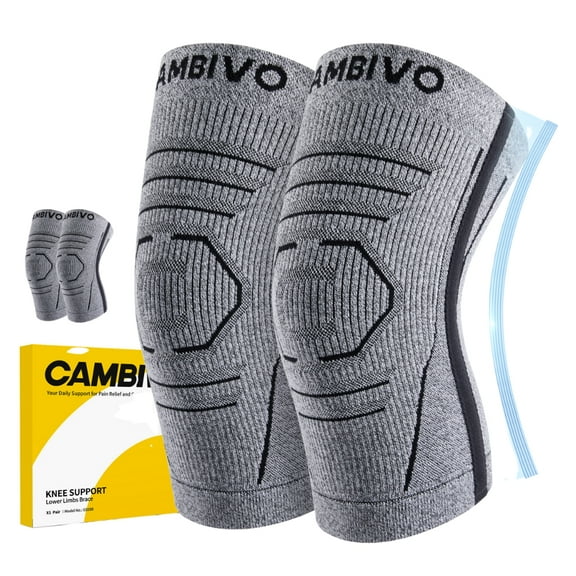 CAMBIVO Knee Brace with Side Stabilizers Knee Compression Sleeve for Meniscus Tear, ACL, MCL, Knee Support for Knee Pain Relief,Men & Women, 1 Pair Gray M-XL