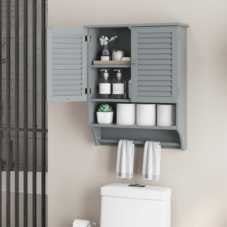 Costway Bathroom Wall Mounted Medicine Cabinet with Louvered Doors 