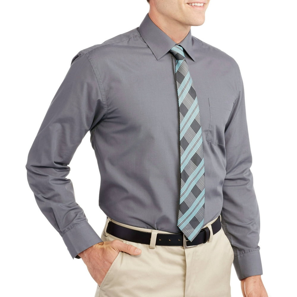 ONLINE - Men's Solid Dress Shirt with Matching Tie - Walmart.com ...