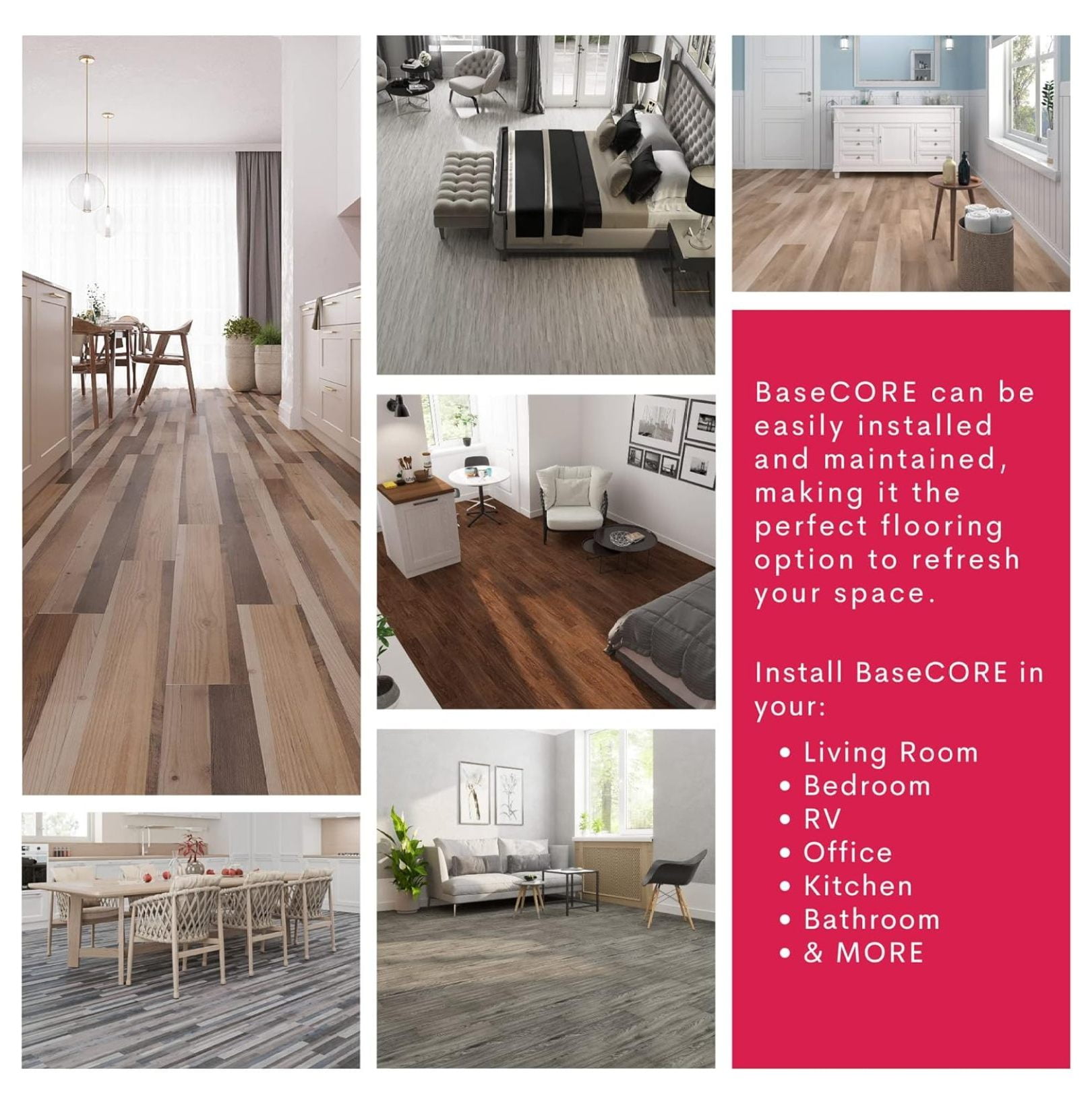 Luxury Vinyl Floor Tiles-Peel & Stick Adhesive Flooring for DIY Installation-36 Wood-Look Planks-BaseCore-54 Sq. Feet
