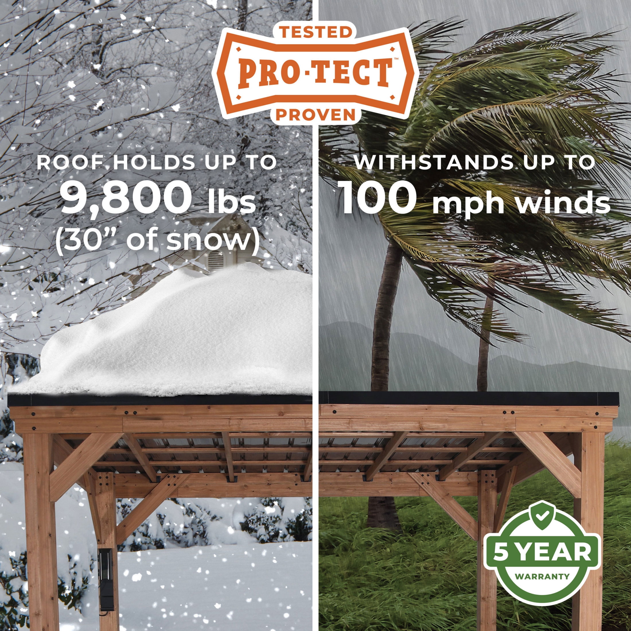 Backyard Discovery Arcadia 20'x9.5' Cedar Wood Gazebo, Galvanized Steel Roof, PowerPort