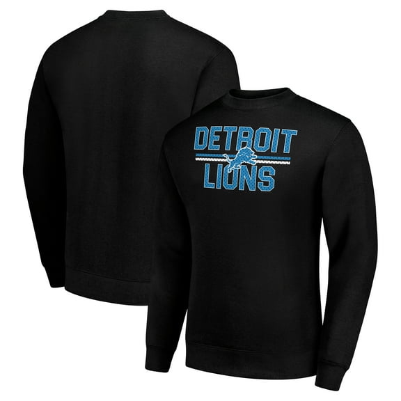 Men's Starter Black Detroit Lions Team Mesh Print Graphic Pullover Sweatshirt