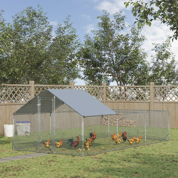 PawHut Large Metal Chicken Coop Walk-In Chicken Coop Hen House