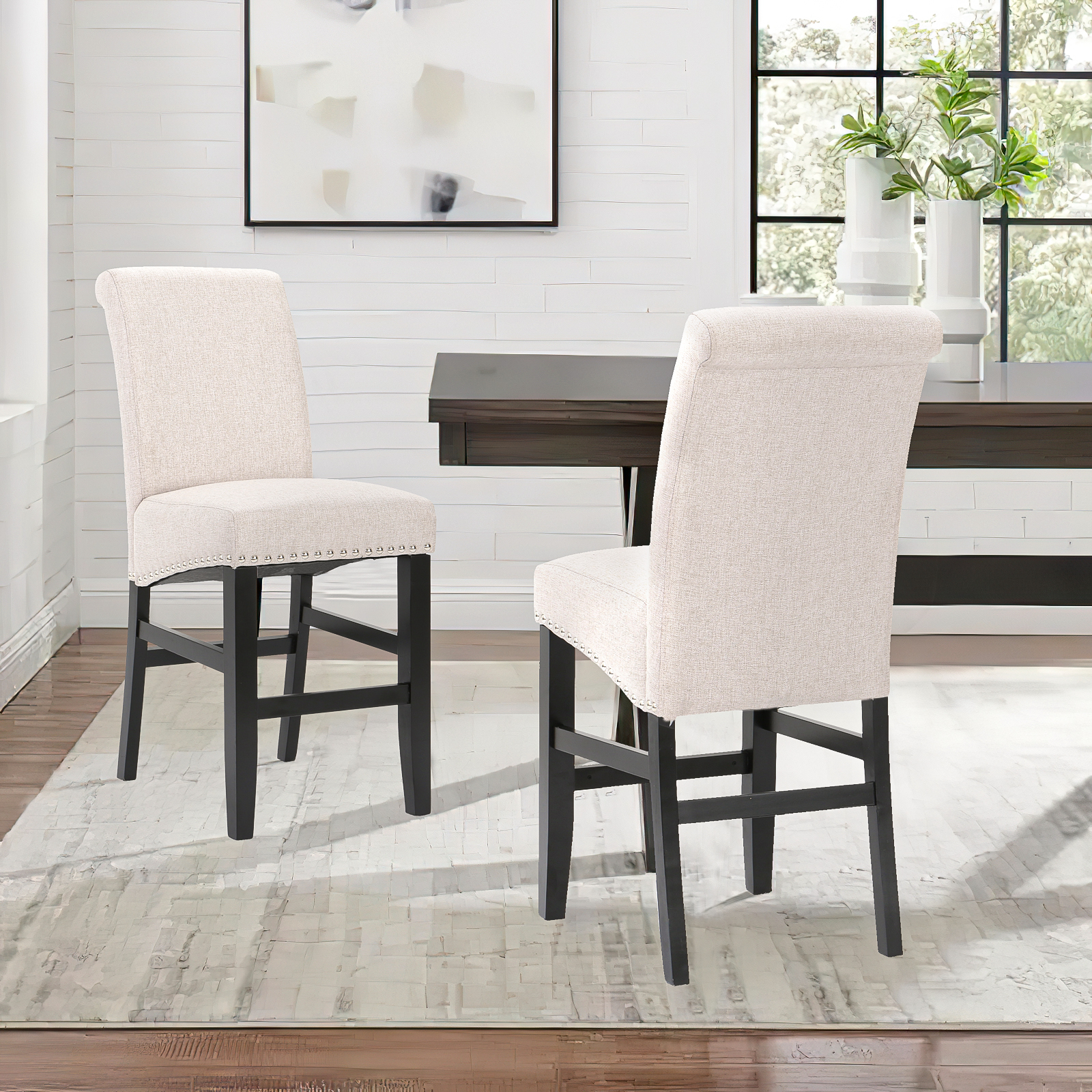 Kadyn Counter Height Stools Set of 2, Modern Upholstered Dining Chairs with Wood Legs, Counter Height Barstools for Dining Room, Bedroom, Wheat