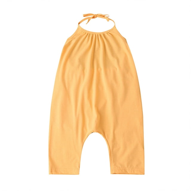 Odeerbi 1-14 Años Chicos Niñas Verano Sin Espalda Algodón Sudadera Halter Romper Color Sólido Casual Camisola Overalls Bib Pantalones Generales
