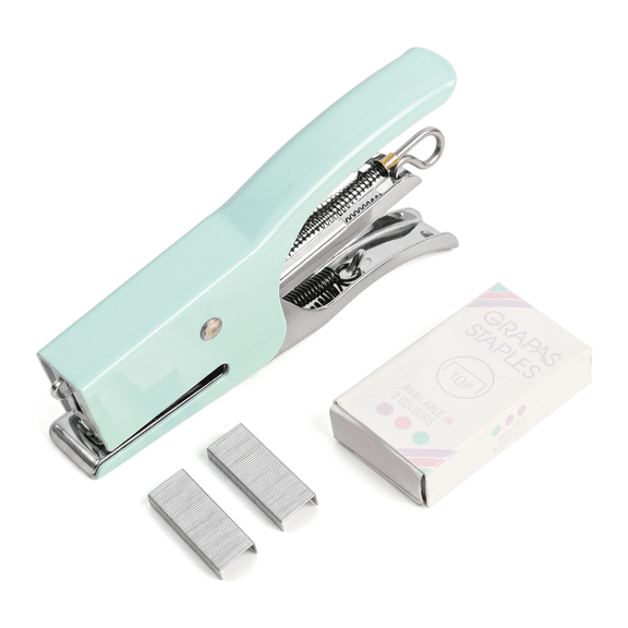 Mint Green Metal Hand Gripped Stapler, 10 Gauge Labour Saving Small Office Stapler with Staples