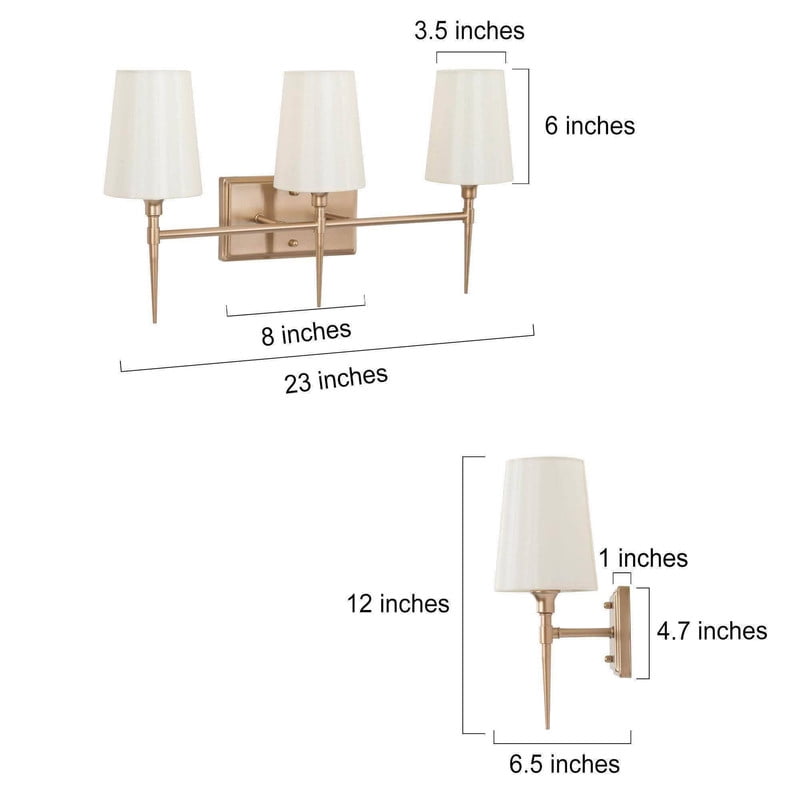 LNC Transitional 3-Light Gold Vanity Light with Fabrics, 23-Inch Bathroom Wall Fixture