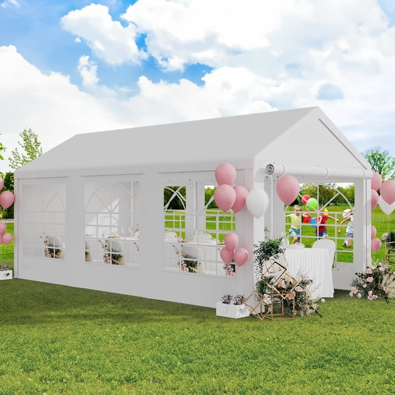 Dextrus Outdoor Party Tent, 10x20 ft Heavy Duty Wedding Event Canopy with Convenient Storage Bag, Upgraded Galvanized Frame, Spacious White Roof, and Detachable Sidewalls