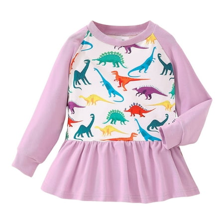 

Dr.Eam Toddler Toddler Girls Long Sleeve Butterfly Dinosaur Prints Dress Dance Party Dresses Clothes Casual Holiday Dresses Purple 3 Y-4 Y