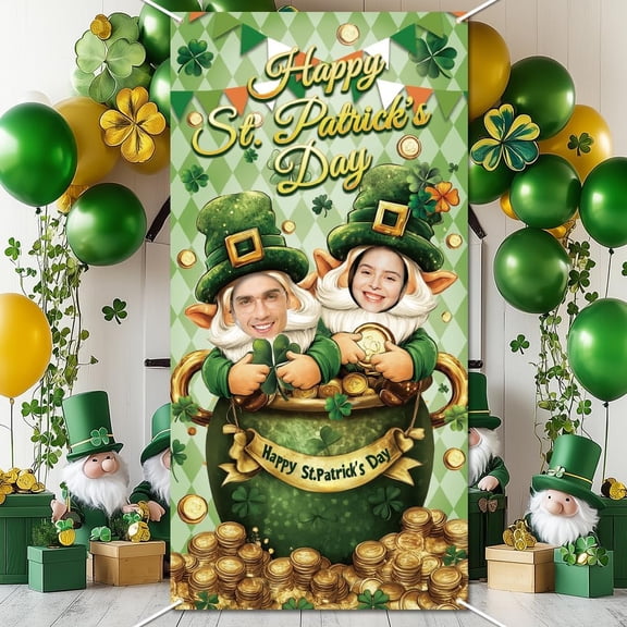 1set Happy St Patrick's Day Backdrop Banner St Patrick's Day Background Party Decor Lucky Green Shamrock Fabric Photography Banner St.Patrick's Day Photo Booth Background Supplies 70.8x35.4 Inch