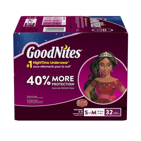 GoodNites Bedtime Bedwetting Underwear for Girls, Size S/M, 32 Count (Packaging May