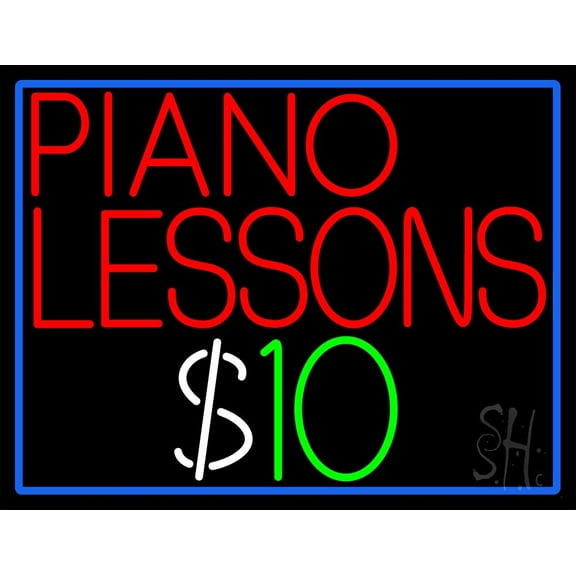 Piano Lessons Dollar LED Neon Sign 15" Tall x 19" Wide - inches Black Square Cut Acrylic Backing, with Dimmer - Premium built indoor Sign for Studio, Club, Home décor, Event, Workshop, Storefront.